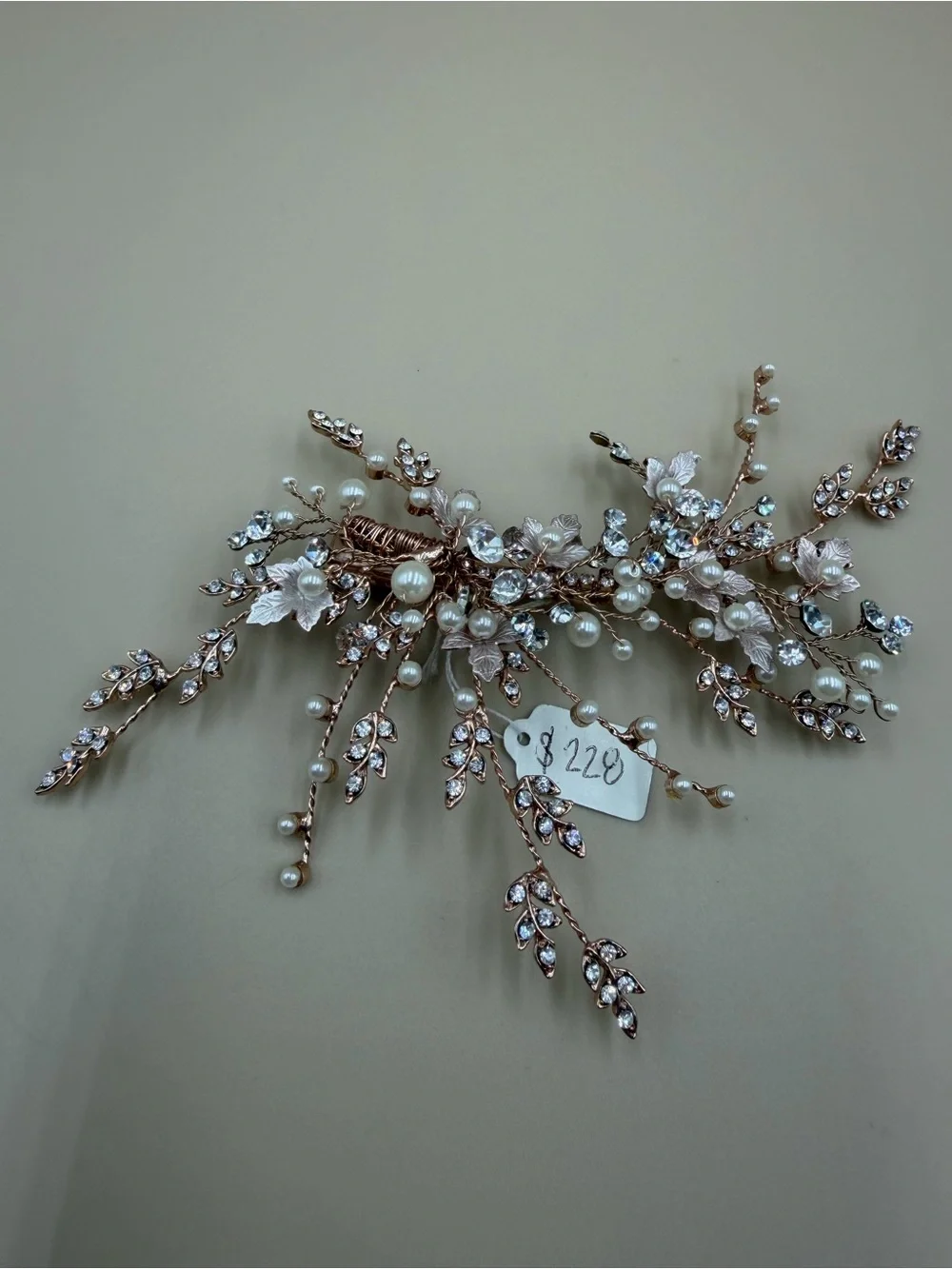 Rose Gold Pearl Crystal Bridal Hair Clip Floral Wedding Barrette NWT